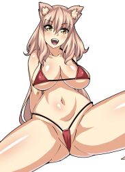 1girls ass big_breasts bikini breasts cleavage fate/extra_ccc fate/grand_order fate_(series) female fox_girl kemonomimi light-skinned_female long_hair micro_bikini nakamura_tenjin open_mouth smile solo spread_legs suzuka_gozen_(fate) tagme wide_hips yellow_eyes