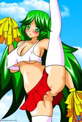 1girls anus big_breasts big_thighs blush breasts cheerleader cheerleader_uniform cleavage eyebrows_visible_through_hair eyes_visible_through_hair female female_only green_eyes green_hair kid_icarus leg_up light-skinned_female light_skin lips lipstick long_hair looking_at_viewer lucky-jj nintendo nipple_bulge no_panties palutena pom_poms pussy red_skirt skirt solo stockings thick thick_hips thick_thighs thighhighs topwear upskirt white_stockings white_thighhighs white_topwear wide_hips yellow_pom_poms