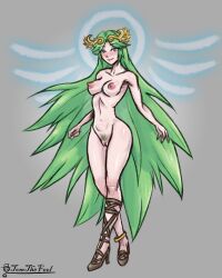 1girls female green_hair kid_icarus long_hair naked nintendo nude palutena tomthefool white_skin