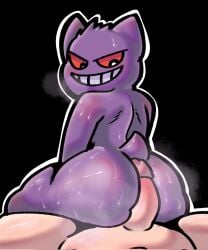 ambiguous_gender ass big_butt black_background black_eyes bodily_fluids duo first_person_view generation_1_pokemon gengar genitals ghost hi_res hot_dogging huge_butt human looking_back male mammal minty_(artist) nintendo nude penis pokémon_(species) pokemon purple_body red_sclera simple_background smile spirit steam sweat sweatdrop tan_body tan_skin thick_thighs wide_hips