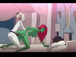 <1_second_video 2d 2d_animation 2girls accurate_art_style animated breasts canon_couple dc dc_comics doggy_style female female_only green-skinned_female green_skin harley_quinn harley_quinn_(series) hentainador lesbian mp4 multiple_girls nipples no_sound nude pale-skinned_female pale_skin poison_ivy red_hair rough_sex sex_toy strap-on vaginal video yurirn