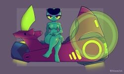 16:9 absurd_res alien alien_genitalia alien_humanoid ass baiku_eve big_butt brawl_stars breasts crossed_legs digital_media_(artwork) eve_(brawl_stars) eyebrows feet female female_only genitals green_body green_eyes hi_res humanoid looking_at_viewer nipples nude simple_background smile solo steamjek steamjek_(artist) thick_eyebrows thick_thighs widescreen