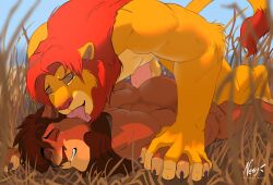 anal anal_sex anthro ass black_hair black_hair_bottom claws clenched_teeth closed_eyes disney dominant dominant_male domination duo eye_scar facial_scar felid furry gay grass hand_holding hi_res kovu licking light_hair_on_dark_hair lion male male/male male_only mammal mane muscular muscular_male negger nude pantherine penetration penile penile_penetration penis_in_ass plant red_hair red_hair_on_black_hair red_hair_top scar simba submissive submissive_male tall_grass teeth the_lion_king tongue tongue_out