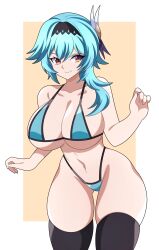 1girls abysswatchers big_breasts bikini blue_bikini blue_hair eula_(genshin_impact) genshin_impact huge_thighs light-skinned_female light_skin no_futa pale-skinned_female pale_skin solo_female tagme thick thick_thighs thighhighs yellow_eyes