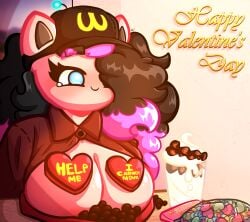 antenna black_hair blue_eyes body_control boob_burger cap chocolate controlled fast_food_uniform food_on_breasts hat katie_(puffylover69) mcdonald's puffylover69 purple_hair sundae tech_control uniform valentine valentine's_day your_order_is_ready_(meme)