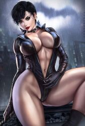 1girls antiheroine batman_(series) big_breasts black_hair breasts busty catwoman child_bearing_hips curvy curvy_figure dandon_fuga dc dc_comics female female_only gotham_city_sirens human latex leotard light-skinned_female lipstick outdoors rain red_lipstick selina_kyle short_hair solo straight_hair tagme thick_thighs thief thighs undressing voluptuous voluptuous_female wide_hips