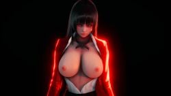 1girls 3d areolae artist_request breasts breasts_out busty clothing_aside dark_hair exposed_breasts hime_cut jabami_yumeko kakegurui large_breasts menacing nipples open_clothes open_shirt school_uniform teenage_girl teenager