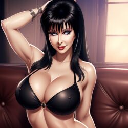 ai_generated black_bra black_hair elvira elvira:_mistress_of_the_dark goth goth_girl huge_breasts toned_female