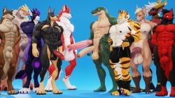 3d_(artwork) abs animal_genitalia animal_penis anthro balls baxter_(ray_raider) big_balls big_penis black_body black_fur brown_body brown_fur bulge canid canine canine_genitalia canine_penis canis connivingrat crocodile crocodilian crocodylid danny_sterling_(spitfire420007) digital_media_(artwork) digitigrade dobermann domestic_dog dragon duncan_(strahinium) erection felid fur genitals green_body green_scales group helm_(connivingrat) hi_res horn huge_balls huge_cock humanoid_genitalia humanoid_penis hybrid knot looking_at_another male male_only mammal muscular muscular_male nude nude_male pantherine peach_body pecs penis pinscher plantigrade purple_body purple_fur red_body red_fur reptile scales scalie sheath simple_background stripes tiger white_body white_fur wolf yellow_body yellow_fur yellow_horn