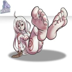 5_toes deadman_wonderland feet female female_only foot_fetish long_hair looking_at_viewer pale-skinned_female pale_skin rebelminder shiro_(deadman_wonderland) smile soles toes white_hair