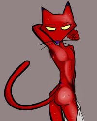 1boy absurd_res anthro armpit_hair ass bodily_fluids body_hair cartoon_network courage_the_cowardly_dog domestic_cat felid feline felis hi_res illegaleel katz_(courage_the_cowardly_dog) male male_only mammal pubes red_body solo sweat yellow_sclera