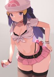 1girls adjusting_clothes alternate_costume beanie belt big_ass black_belt black_thighhighs blue_hair blush bra bra_cups_sticking_out bra_peek bracelet breasts choker cleavage closed_mouth creatures_(company) crop_top cute dawn_(pokemon) female female_only front-tie_top fully_clothed g-string game_freak hair_ornament hat hi_res high_resolution highleg highleg_panties highres holding holding_poke_ball jewelry legwear long_hair looking_at_viewer medium_breasts microskirt midriff miniskirt navel nintendo panty_straps pink_skirt pleated_skirt poke_ball poke_ball_(basic) pokeball pokemon pokemon_(anime) pokemon_(game) pokemon_bdsp pokemon_dppt pokemon_trainer red_choker revealing_clothes seductive short_skirt short_sleeves sidelocks skimpy_clothes skirt skirt_tug small_breasts solo spring2013 stockings stomach sweatdrop thighhighs thighs thong thong_above_skirt thong_straps tights tugging_clothing underwear v-shaped_eyebrows waist_poke_ball white_headwear wide_hips young