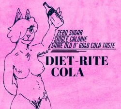 advertisement animal_humanoid anthro beverage bottle breasts cat_humanoid cola container domestic_cat felid felid_humanoid feline feline_humanoid felis female fur furry genitals humanoid jojispoon88 line_art mammal mammal_humanoid nude pink_body pink_fur presenting pubes pussy smile smiling_at_viewer soda solo