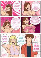 banjabu big_breasts censored_text choker comic dipper_pines dirty_talk earrings full_color funny gravity_falls just_fuck_already mabel_pines meme non-nude pacifica_northwest straight_hair valentine's_day