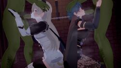 2boys 2girls 3d :>= blowjob bondage byleth_(fire_emblem) byleth_(fire_emblem)_(female) chained clothed clothed_female_nude_male connected_collars corrin_(fire_emblem) corrin_(fire_emblem)_(female) crippplingdepression cum_in_nose drool dubious_consent eyes_rolling_back face_fucking fellatio femsub fire_emblem fire_emblem:_three_houses fire_emblem_fates goblin goblin_male green_skin head_grab koikatsu male maledom multiple_doms multiple_subs penis prisoner self_upload slave vacuum_fellatio