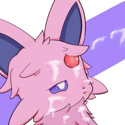 1:1 2023 absurd_res ambiguous_gender bodily_fluids cum cum_on_face digital_media_(artwork) eeveelution espeon felid fleesoff fur generation_2_pokemon genital_fluids hi_res mammal nintendo pokémon_(species) pokemon purple_body purple_eyes simple_background tongue tongue_out