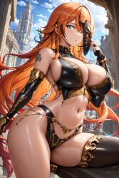 1girls ai_generated bikini curvaceous curvy curvy_body curvy_female curvy_figure ginger_hair hi_res high_resolution latex_bikini latex_thighhighs original_character seductive_look stable_diffusion underwear