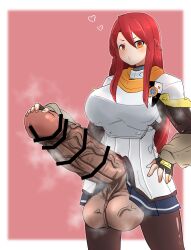 1futa :o balls blowing_kiss braid breasts censored clothed clothing erection etrian_odyssey fingerless_gloves futa_only futanari gloves huge_balls huge_cock human knight large_breasts light-skinned_futanari light_skin lips long_hair looking_at_viewer mostly_clothed musk orange_eyes pantyhose penis penis_grab racoona_sheldon raquna_sheldon red_hair sekaiju_no_meikyuu shin_sekaiju_no_meikyuu smell smelly_cock solo standing steamy_penis villiers_hyunou