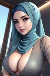 1girls ai_generated big_breasts breasts cleavage clothed clothing female female_only freckles hijab jazzzo looking_at_viewer muslim solo stable_diffusion