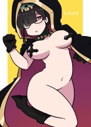 black_hair covered_nipples glasses gloves goodbad963 simple_background