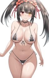 1girls absurdres big_breasts bikini black_hair breasts date_a_live female heterochromia jasony light_skinned_female long_hair red_eyes smile solo tagme thick_thighs tokisaki_kurumi twintails yellow_eyes