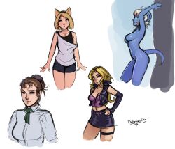 4girls big_breasts blizzard_entertainment blonde_hair blue_skin dr_graevling draenei light-skinned_female light_skin mai_valentine original_character se'al sketch tagme thigh_strap warcraft world_of_warcraft yu-gi-oh!