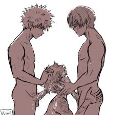 3boys bukkake covered_in_cum cum_on_face femboy gay girly izuku_midoriya katsuki_bakugou kinnme male_only my_hero_academia oral post_orgasm shouto_todoroki tagme threesome yaoi