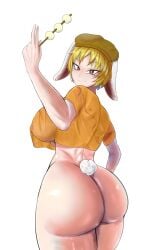 1girls ass big_ass blonde_hair bottomless breasts bunny_ears bunny_tail female mictlantot red_eyes ringo_(touhou) short_hair solo solo_female touhou