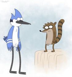 avian balls beak bed couple dracovar flaccid furry furry_only gay male mordecai no_humans penis regular_show rigby uncut