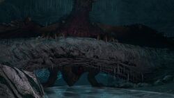 1boy 3d animated feral glowing_eyes male male_only masturbation monster_hunter monster_hunter_world mp4 nergigante night no_sound solo tagme tree video water