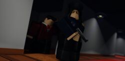 1boy 1girls 3d cop framed! gun holding_knife holding_weapon imminent_sex moosty police_officer roblox roblox_game robloxian self_upload spy suit tagme unsuspecting