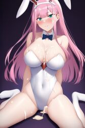 ai_generated bunny_ears bunny_girl bunnysuit bust-waist_contrast darling_in_the_franxx hips hourglass_figure large_ass large_breasts latex leotard shiny_clothes slim_waist tagme tight_clothing zero_two_(darling_in_the_franxx)