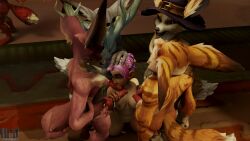 1girls 3d 3d_(artwork) animal_genitalia aredvulpera blue_eyes breasts canine canine_penis cum cum_drip cum_on_body cum_on_breasts cum_on_face cumshot fellatio female futanari gangbang gnome gnome_(warcraft) group group_sex intersex knot nipples orgy penis pink_hair shortstack vulpera warcraft world_of_warcraft
