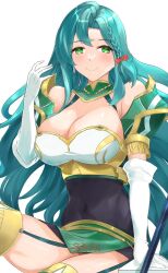 blue_hair breasts chloe_(fire_emblem) cleavage clothed fire_emblem fire_emblem_engage green_eyes large_breasts smile thighs thu_pet