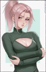 1girls big_breasts blush blush chloe_(sciamano240) female female female_only meme mirco_cabbia oc original original_character pink_eyes pink_hair sciamano240 shirt_cut_meme solo solo_female solo_focus sweater wide_hips