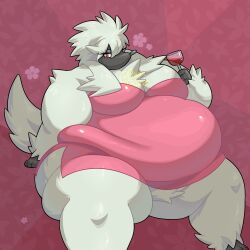 anthro anthrofied big_breasts breasts canine chocco_pudding cleavage female fur furfrou furry furry_only nintendo pokémon_(species) pokemon solo tagme