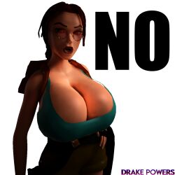 3d auburn_hair backpack big_breasts braid breasts brown_eyes busty cleavage drakepowers female female_focus female_only fingerless_gloves hourglass_figure huge_breasts lara_croft lara_croft_(classic) large_breasts leotard long_hair meme shitpost short_shorts standing tagme tomb_raider virtamate wide_hips