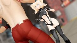 animated ballbust ballbusting black_socks blonde_female blonde_hair boots female_dominated female_dominating_male female_domination femdom gantz gantz_(cosplay) gantz_suit kicked_in_the_balls kicked_in_the_nuts kicked_in_the_testicles kicking_balls kneesocks mikumikudance mmd popped_balls ruptured_testicles screaming short_hair socks socks_and_boots tagme thighhighs yokobb