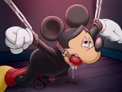 anthro ball_gag bottomwear bound chains clothed clothing disney gag genitals hi_res male male_only mammal mickey_mouse mickeyryona mouse murid murine partially_clothed penis rodent shorts shorts_down