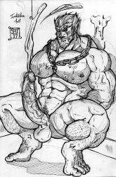 balls bara big_balls big_penis boner cernosat cum danganronpa erection facial_hair goatee male male_only monochrome muscles muscular nidai_nekomaru nude orgasm penis scar_across_eye scars solo solo_male spread_legs squatting super_danganronpa_2