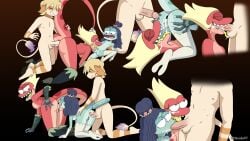 amphibia anal anal_gape anthro anthro_only ass_to_mouth bisexual_female bisexual_female_with_male blowjob deadinside97 ffm_threesome general_yunan lady_olivia leo_(velociripper) oral pokemon pokemon_(species) smeargle smooth_skin threesome yunan