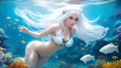 ai_generated coral_reef female fish ocean underwater white_hair