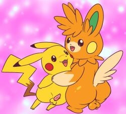 anthro ass balls beady_eyes blush duo embrace erection fur genitals hug male male/male mincheeto nintendo orange_body orange_fur pawmot penis perineum pikachu pokémon_(species) pokemon pokemon_(species) tapering_penis yellow_body yellow_fur