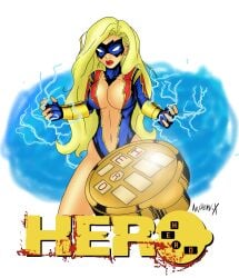 blonde_female blonde_hair cleavage cleavage_cutout dc dc_comics electricity genderswap_(mtf) original_character rule_63 shocking_suzi superheroine tagme