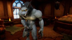 anthro aroused blizzard_entertainment canid canine erection genitals glowing glowing_eyes hi_res male mammal nude penis solo solo_male warcraft were werecanid werecanine werewolf worgen world_of_warcraft zolthan32