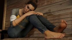 bandage bracelet citr3d dani_rojas dark_hair far_cry far_cry_6 feet female female_only foot_fetish footwear hair_bun jeans latina nexrenders sleeping soles t-shirt toes