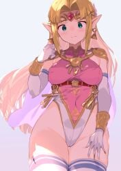 1girls a_link_between_worlds adapted_costume armwear belt big_breasts blonde_hair blue_eyes bracelet breasts cameltoe cape cleft_of_venus closed_mouth covered_navel covered_nipples cowboy_shot cute cute_face cute_female earrings elbow_gloves elf_ears erect_nipples erect_nipples_under_clothes eye_contact female female_only forehead_jewel gloves gold_earrings gold_jewelry green_eyes hair_ornament hi_res high_resolution highleg highleg_leotard highres hourglass_figure jewelry large_breasts legwear leotard light-skinned_female light_skin long_hair looking_at_viewer medium_breasts midriff nintendo nipple_bulge nipples pale_skin partially_visible_vulva pointy_ears princess_zelda shoulder_pads sidelocks simple_background solo spring2013 standing super_smash_bros. super_smash_bros._ultimate sweatdrop teal_eyes the_legend_of_zelda the_legend_of_zelda:_a_link_between_worlds thigh_gap thighhighs tiara tight_clothing triforce triforce_earrings wavy_mouth white_background white_gloves white_leotard white_thighhighs wide_eyed wide_hips wristwear zelda_(a_link_between_worlds)