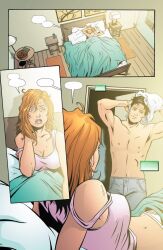 1boy 1girls after_sex barbara_gordon batgirl black_hair canon_couple dc dc_comics dick_grayson dickbabs female male morning_after nightwing no_bra post_sex red_hair sex shirtless_male underwear