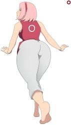 1girls ass back_view barefoot big_ass blush bob_cut boruto:_naruto_next_generations bracelet clothing cristalmanor dress female female_only from_behind fully_clothed hairband looking_at_viewer looking_back mature mature_female milf naruto naruto_(series) no_shoes pants presenting presenting_ass rear_view sakura_haruno shoulder_length_hair sleeveless sleeveless_dress soles solo thick_thighs tight_clothing tight_pants voluptuous walking