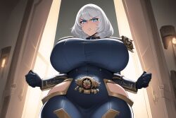 1girls abs adepta_sororitas ai_generated armor big_breasts blue_eyes breasts church dress female female_only huge_breasts imperium_of_man milfsexyrp muscular muscular_female sister_of_battle solo solo_female warhammer_(franchise) warhammer_40k white_hair